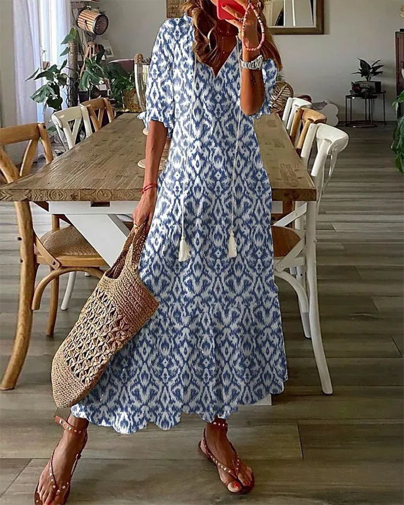 Andrea | Bedrucktes Kleid mit V-Ausschnitt