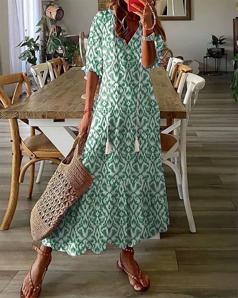 Andrea | Bedrucktes Kleid mit V-Ausschnitt