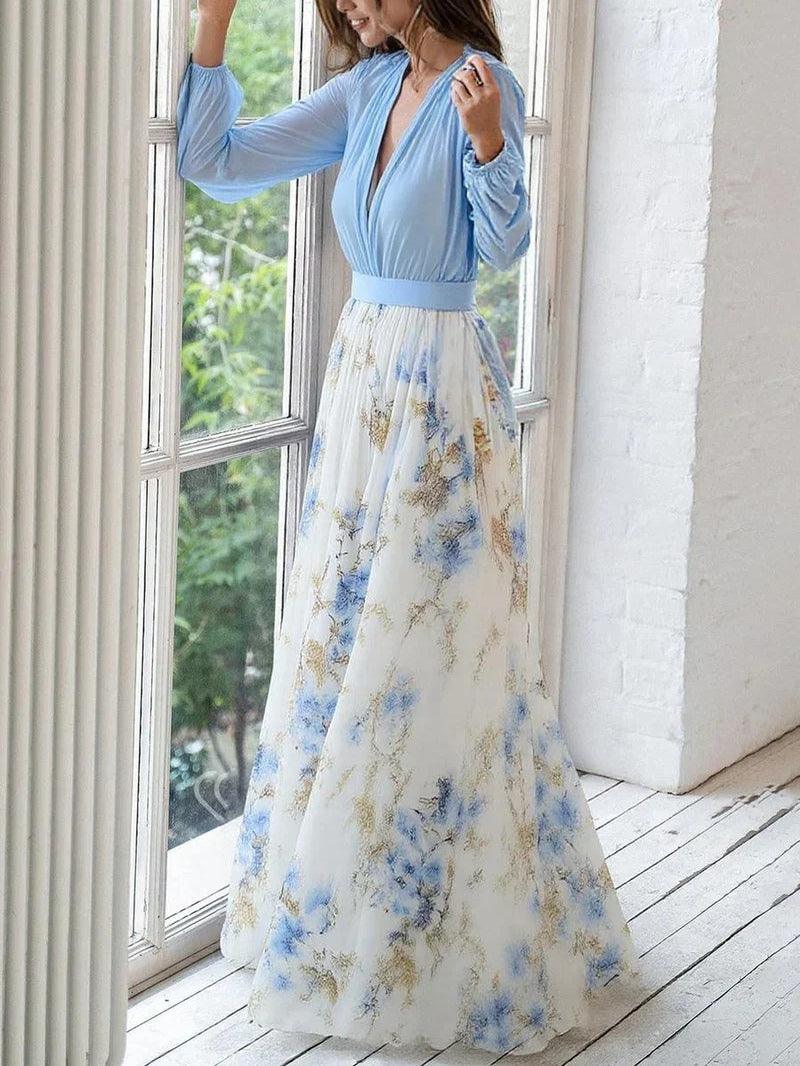 Madeleine | Wunderschönes Maxikleid mit floralem Muster und V-Ausschnitt