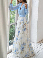 Madeleine | Wunderschönes Maxikleid mit floralem Muster und V-Ausschnitt