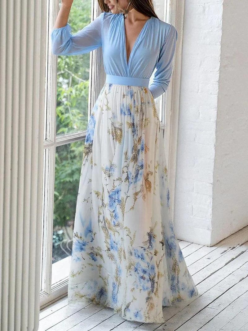 Madeleine | Wunderschönes Maxikleid mit floralem Muster und V-Ausschnitt