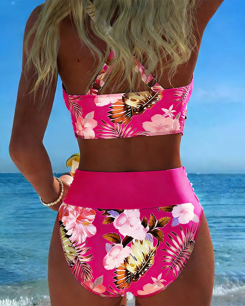 Jolina | Floral Split Bikini with Contrast Details