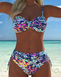 Elina | Bikini mit Abstraktem Druck und Dünnen Trägern