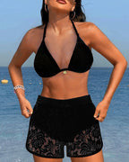 Laluna® | Elegantes einfarbiges Spitzen-Bikini-Set