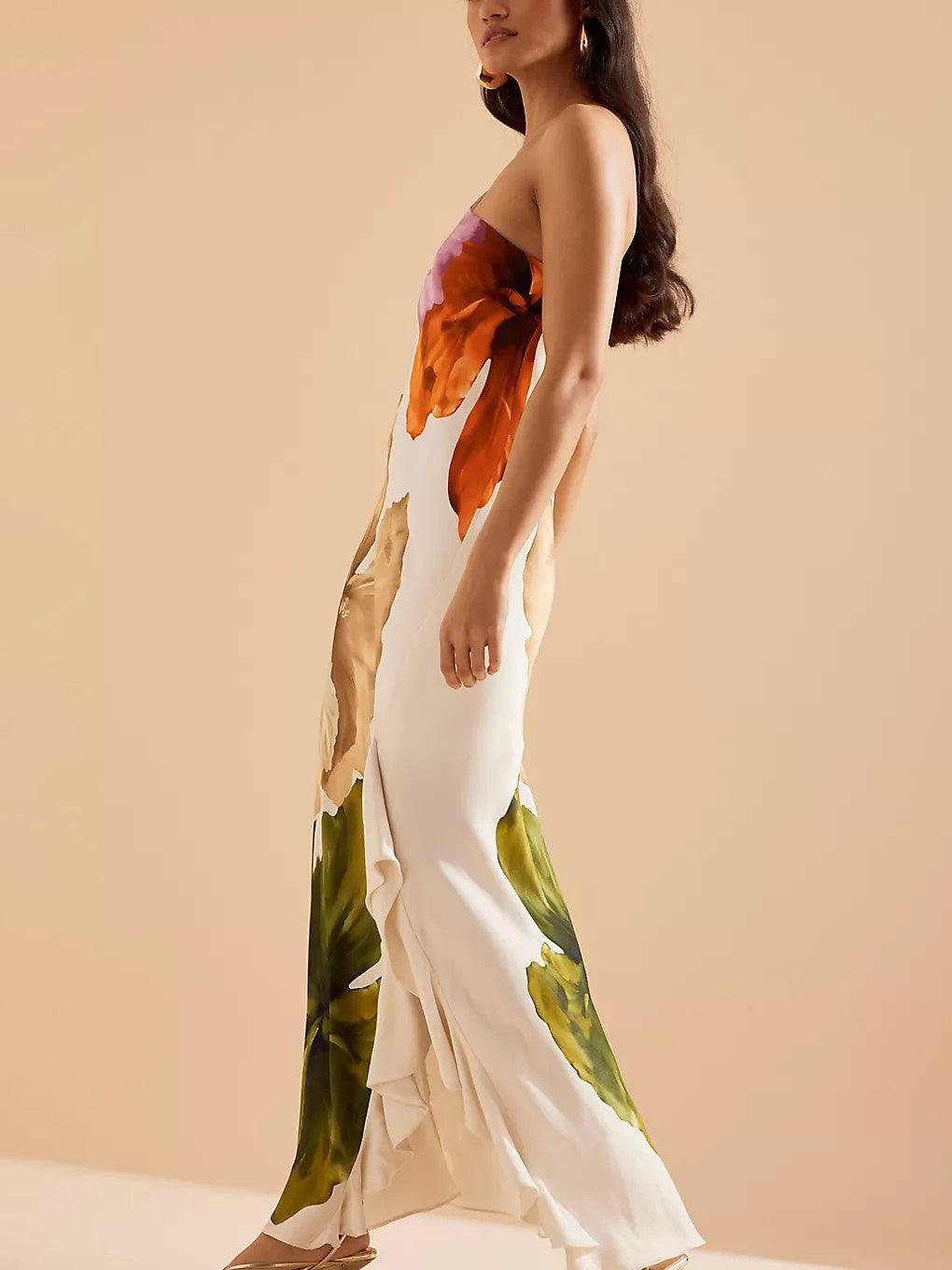 Kira | Elegantes Maxikleid mit floralem Print und einseitigem Schulterdesign für Urlaubsfeeling