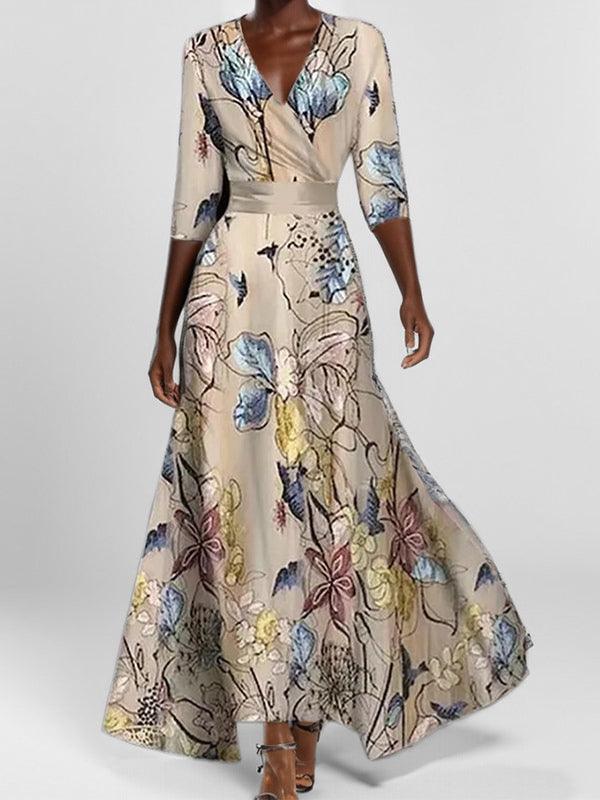 Lea | Elegantes Maxi Kleid Ensemble mit Mid-Ärmeln im Seaside Glam Stil