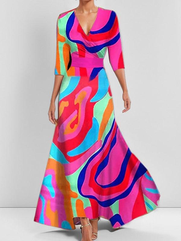 Lea | Elegantes Maxi Kleid Ensemble mit Mid-Ärmeln im Seaside Glam Stil