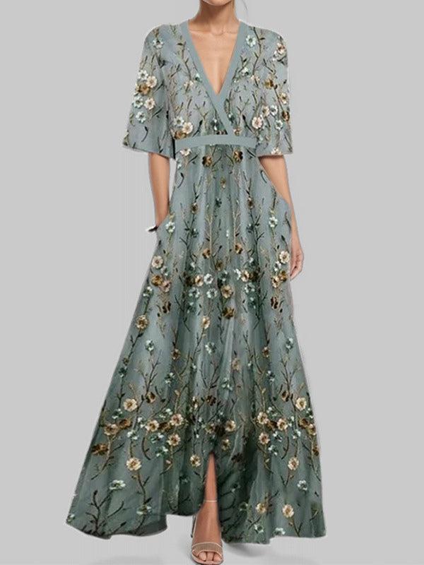 Lea | Elegantes Maxi Kleid Ensemble mit Mid-Ärmeln im Seaside Glam Stil