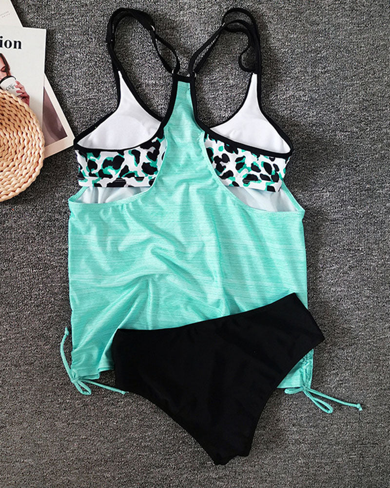 Augustus - Einfarbiger Tankini mit Leopardenprint