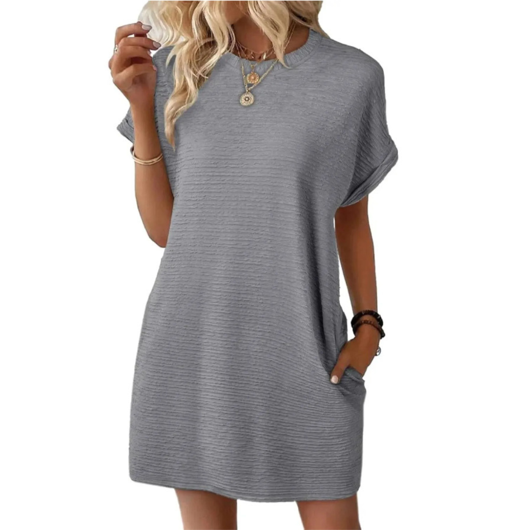 EVASHA™ – Entspanntes Minimalistisches Sommerkleid mit Rundhalsausschnitt