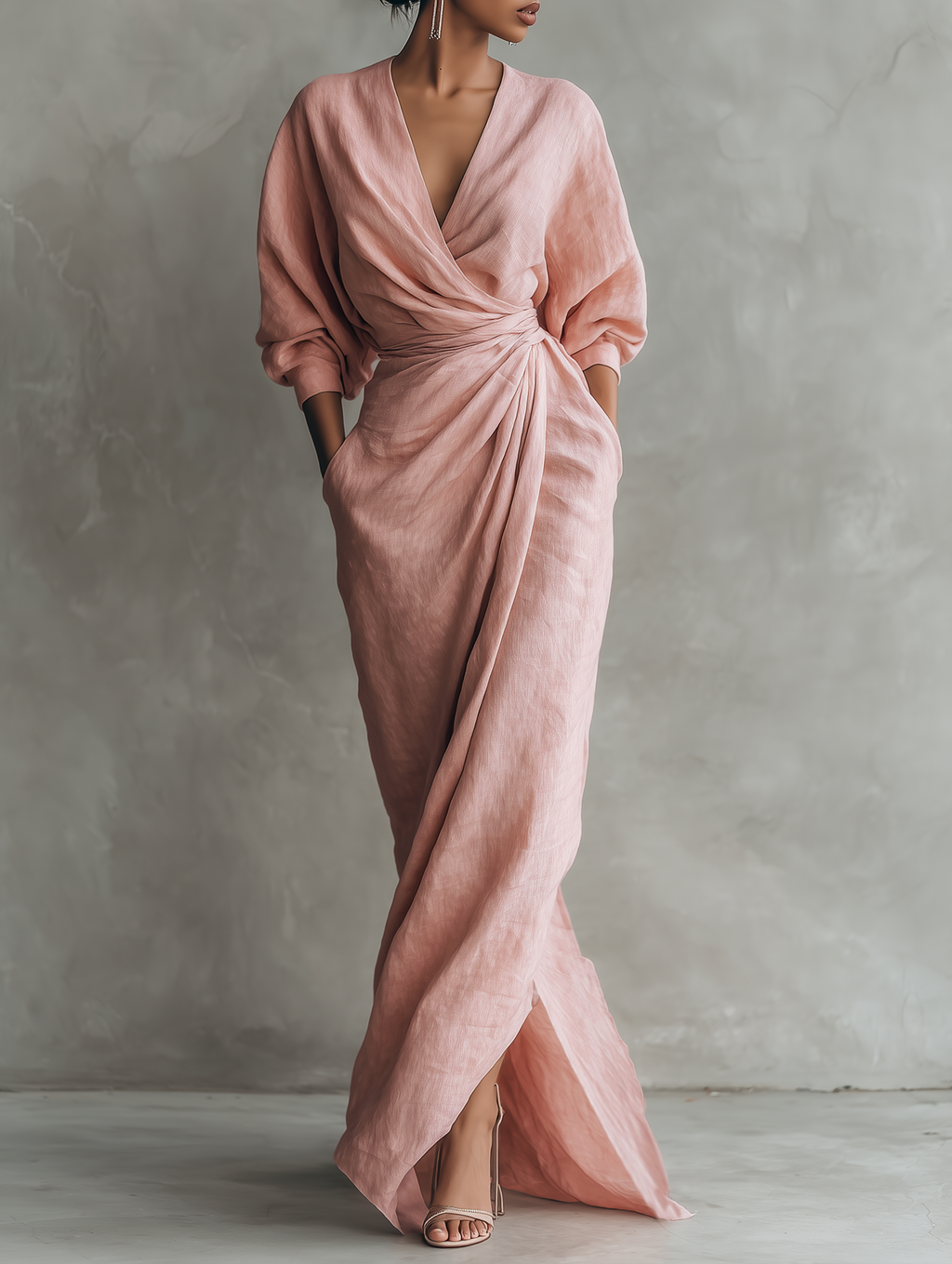 Nina | Minimalistisches Maxikleid aus Rosa Leinen
