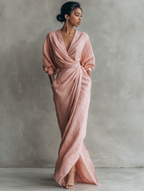 Rosa V-Hals Maxi Kleid aus Leinen