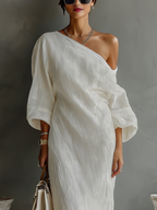 Schulterfreies Elfenbeinfarbenes Leinenkleid