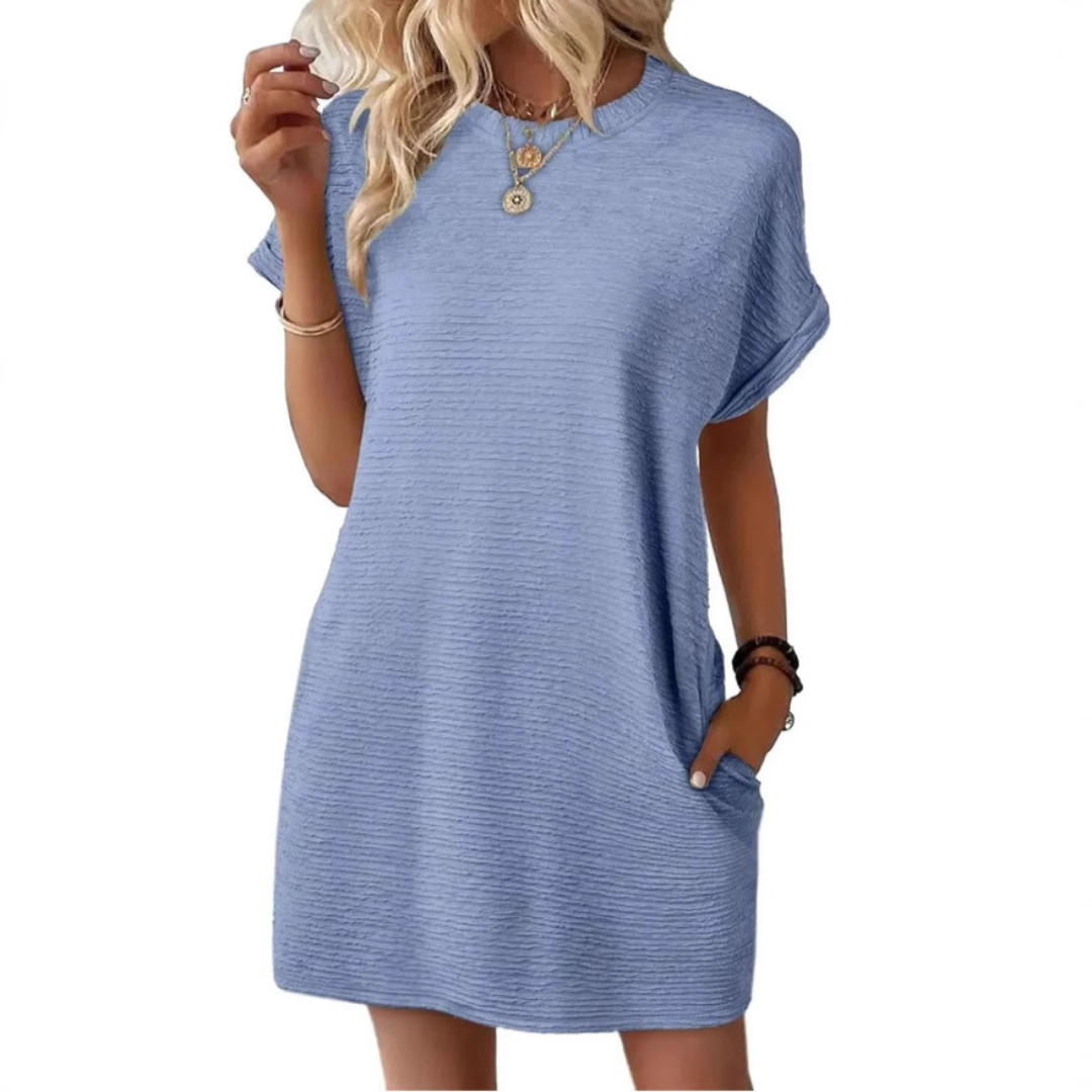 EVASHA™ – Entspanntes Minimalistisches Sommerkleid mit Rundhalsausschnitt
