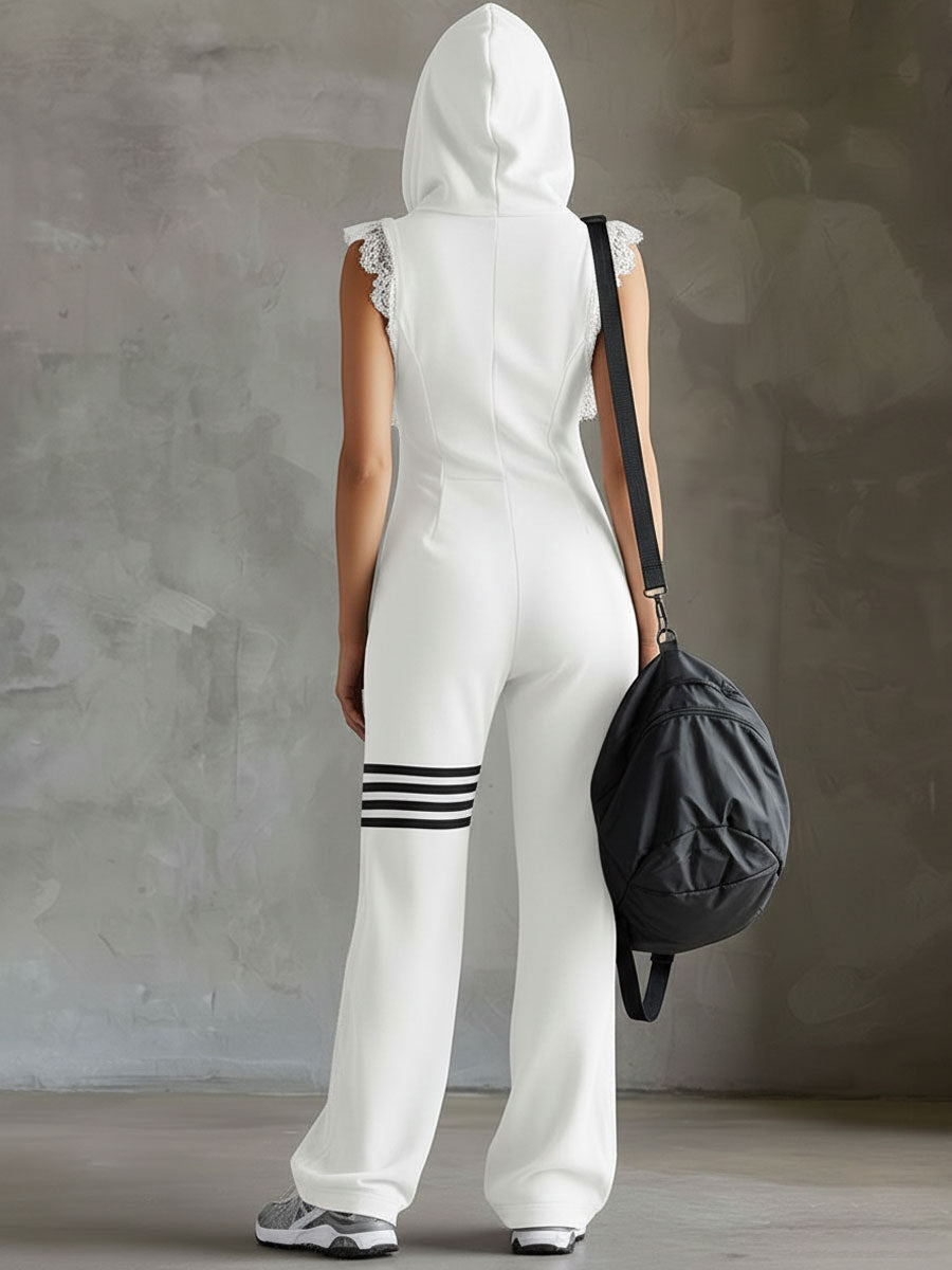 Danielle - Vintage Sport-Jumpsuit mit Kapuze und Streifen