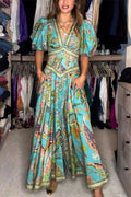 Leichtes Maxi-Kleid mit Puffärmeln und V-Ausschnitt