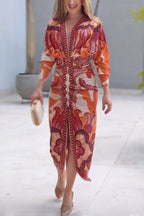 Eva | Sun Escape Unique Print Dolman Midi Dress