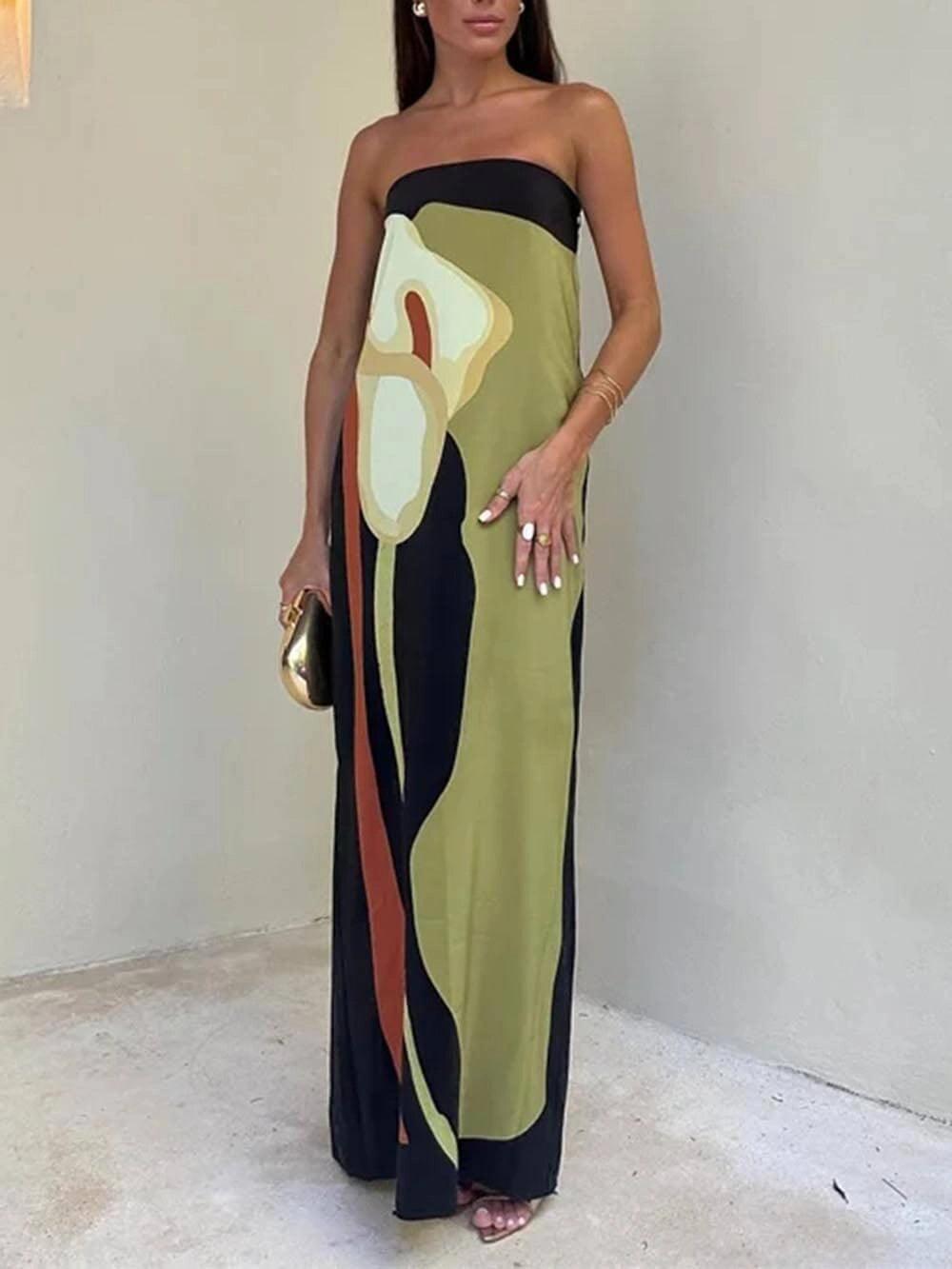 Joan | Küsten-Chic Strapless Bedrucktes Maxi-Party-Kleid