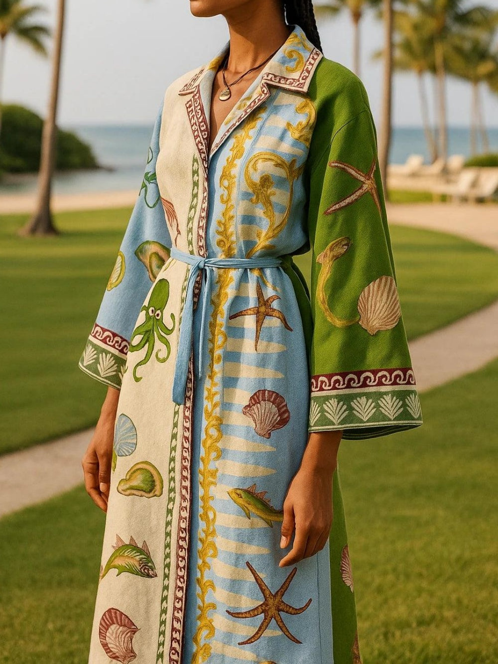 Sandra | Bedrucktes Twill-Midi-Hemdkleid mit Gürtel