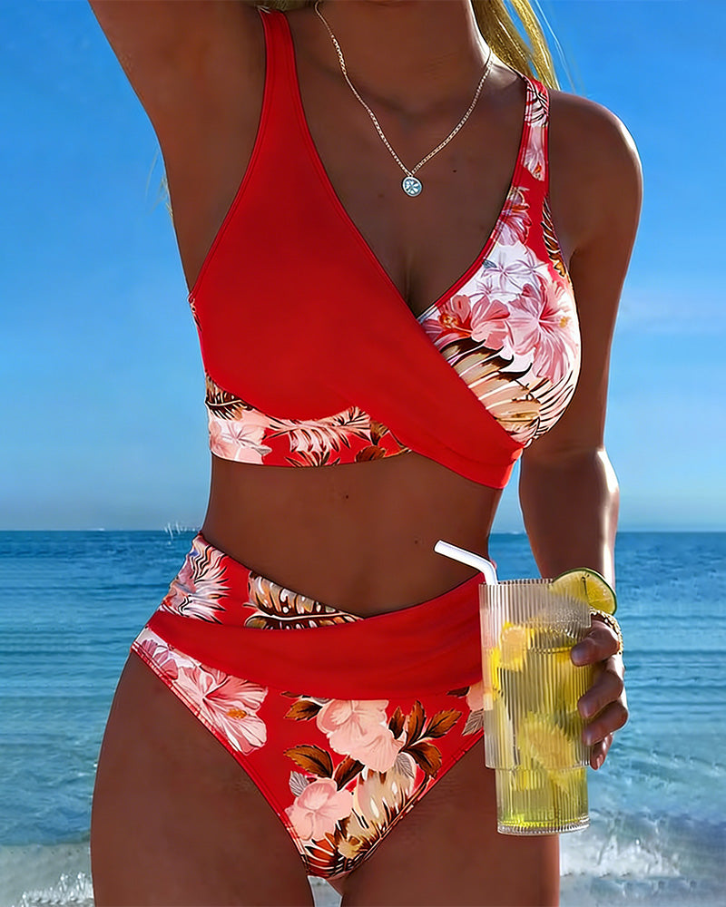 Jolina | Floral Split Bikini with Contrast Details