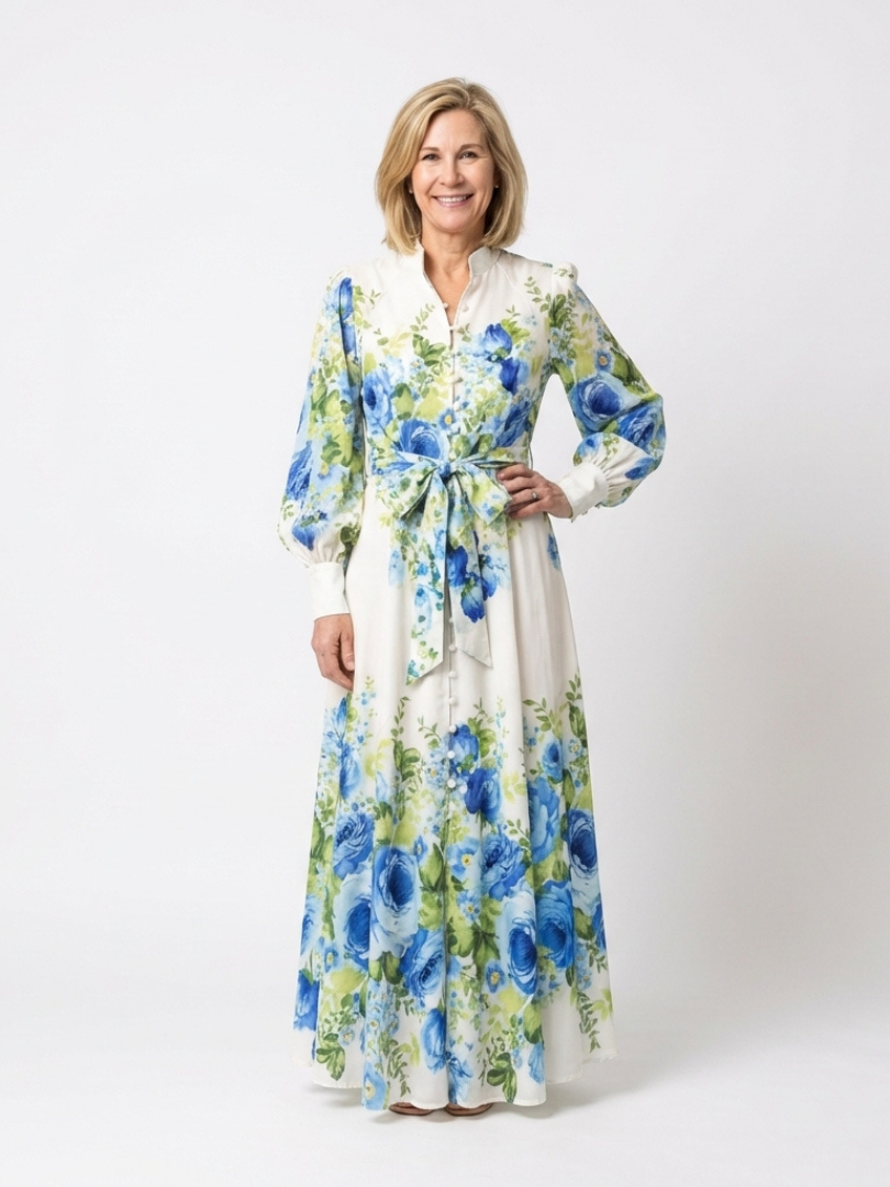 Harper | Floral Maxi Dress with Knopf-Front Detail
