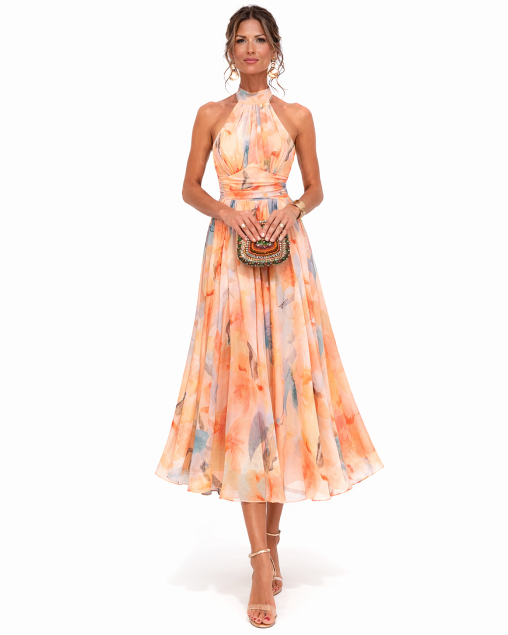 Aurora – Halterneck-Kleid mit Aquarellmuster