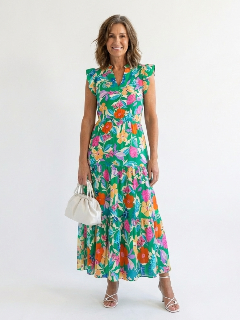 Lila | Elegantes Midi-Blumenkleid