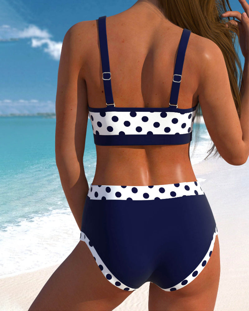 Liesbeth - Hoch taillierter gepunkteter Bikini im Patchwork-Stil