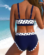 Liesbeth - Hoch taillierter gepunkteter Bikini im Patchwork-Stil