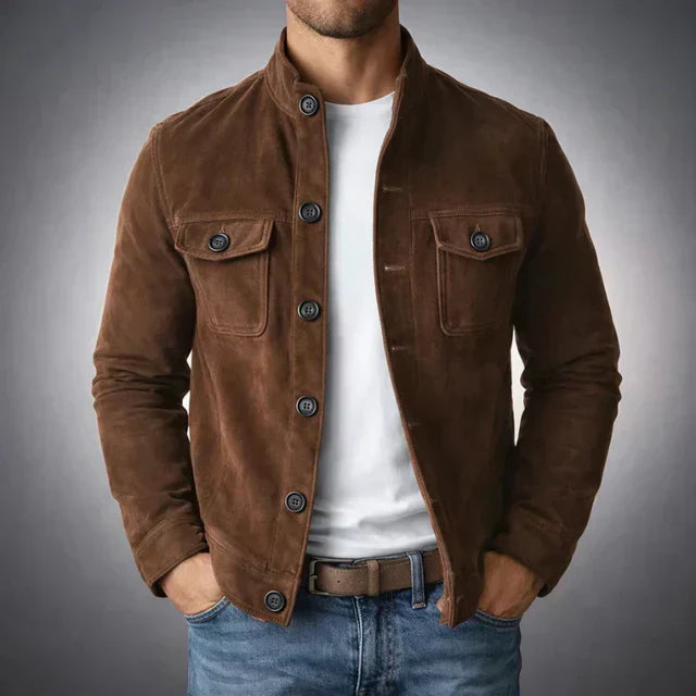 Herren Lederjacke mit Knöpfen