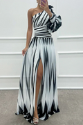 Shiloh - Elegantes Maxikleid mit Streifen und asymmetrischem Träger
