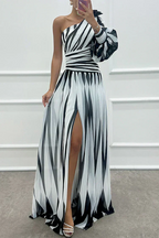 Shiloh - Elegantes Maxikleid mit Streifen und asymmetrischem Träger