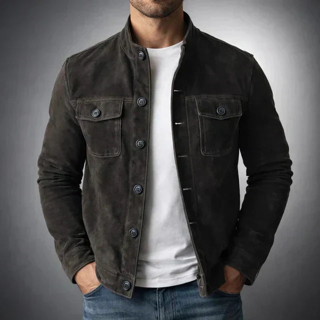 Herren Lederjacke mit Knöpfen