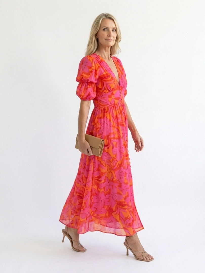 Willow | Floral Midi Dress with Puff Sleeves