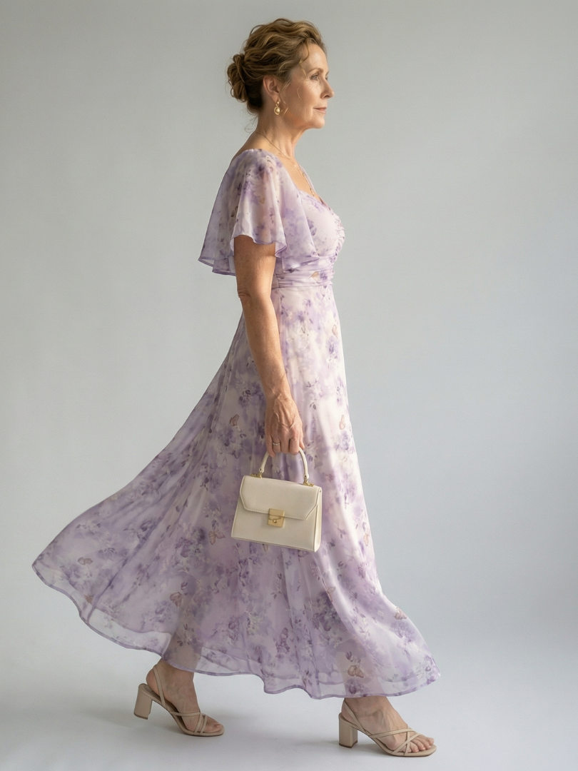 Vaelis | Midi-Kleid mit Schmetterlingsärmeln