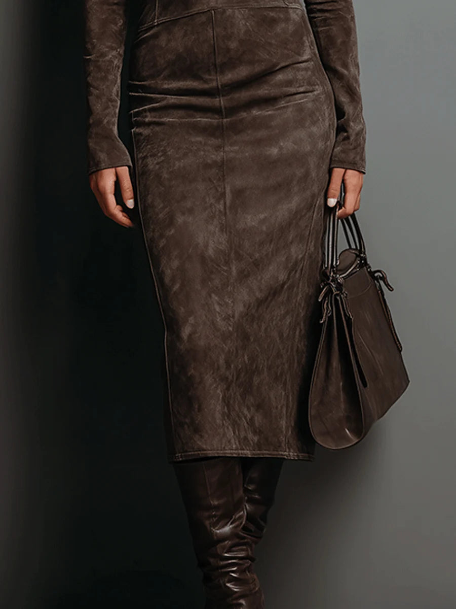 Robine | Langärmliges Midi-Kleid aus Wildleder