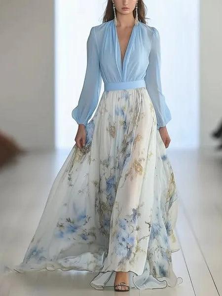 Madeleine | Wunderschönes Maxikleid mit floralem Muster und V-Ausschnitt