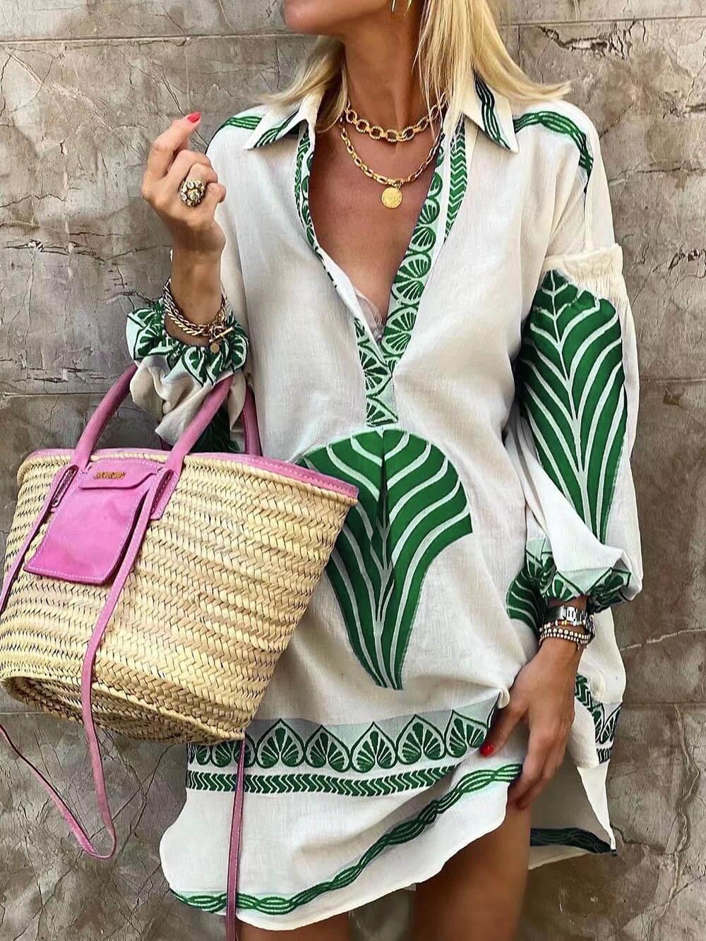 Flore | Tropisches Design mit Einzigartigem Druck – Urlaub Mini Kleid