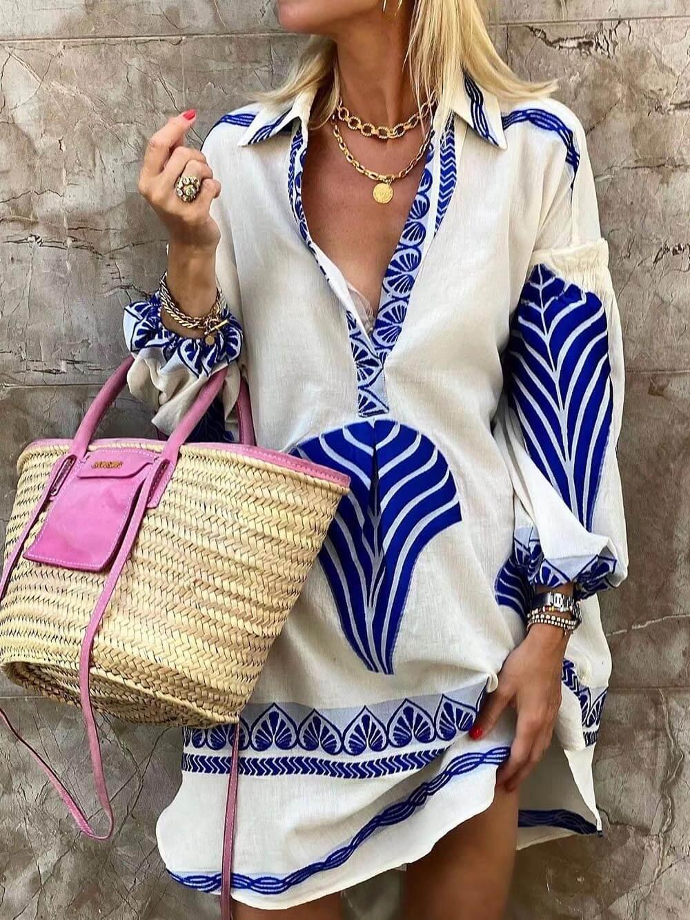 Flore | Tropisches Design mit Einzigartigem Druck – Urlaub Mini Kleid