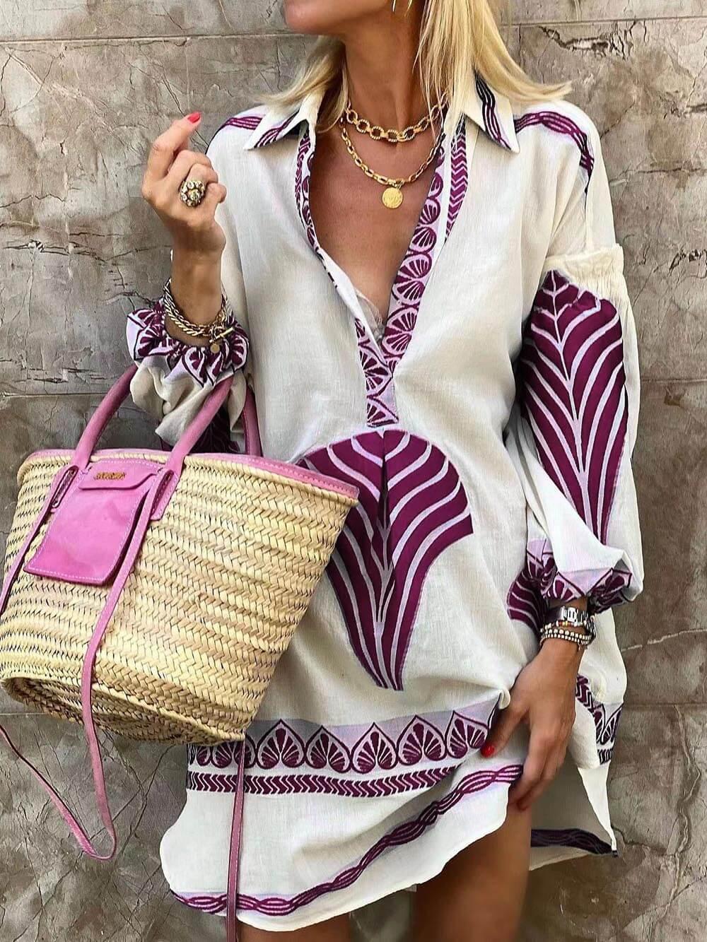 Flore | Tropisches Design mit Einzigartigem Druck – Urlaub Mini Kleid