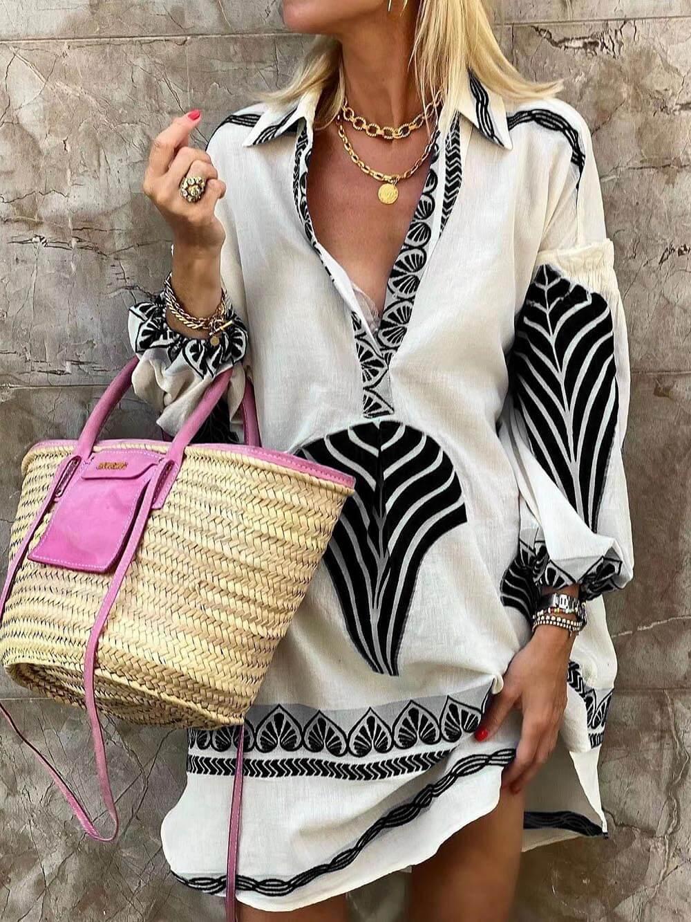 Flore | Tropisches Design mit Einzigartigem Druck – Urlaub Mini Kleid