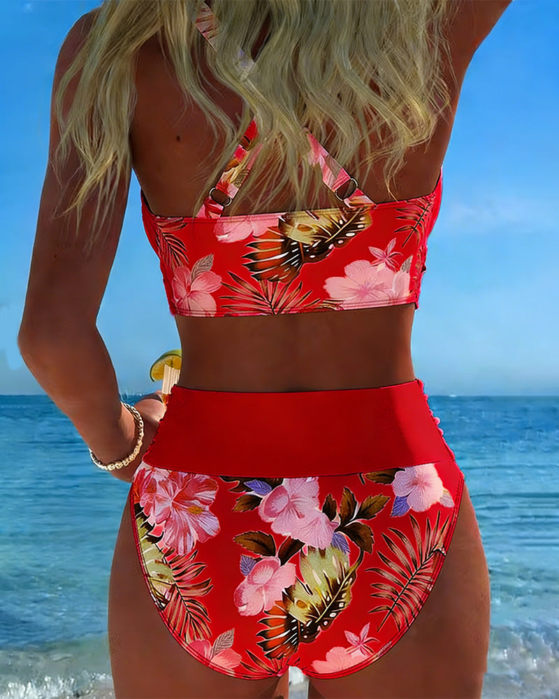 Jolina | Floral Split Bikini with Contrast Details