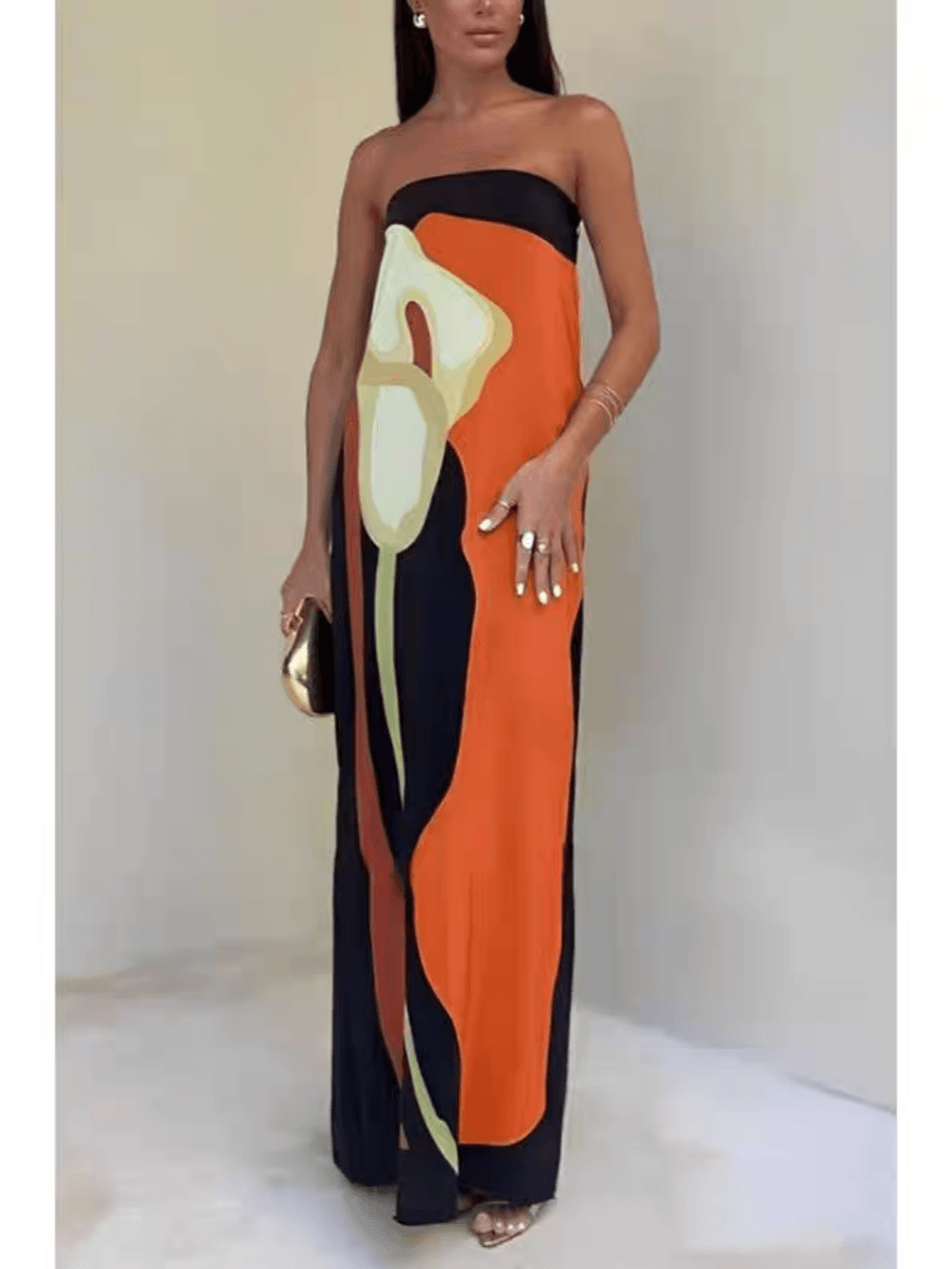 Joan | Küsten-Chic Strapless Bedrucktes Maxi-Party-Kleid