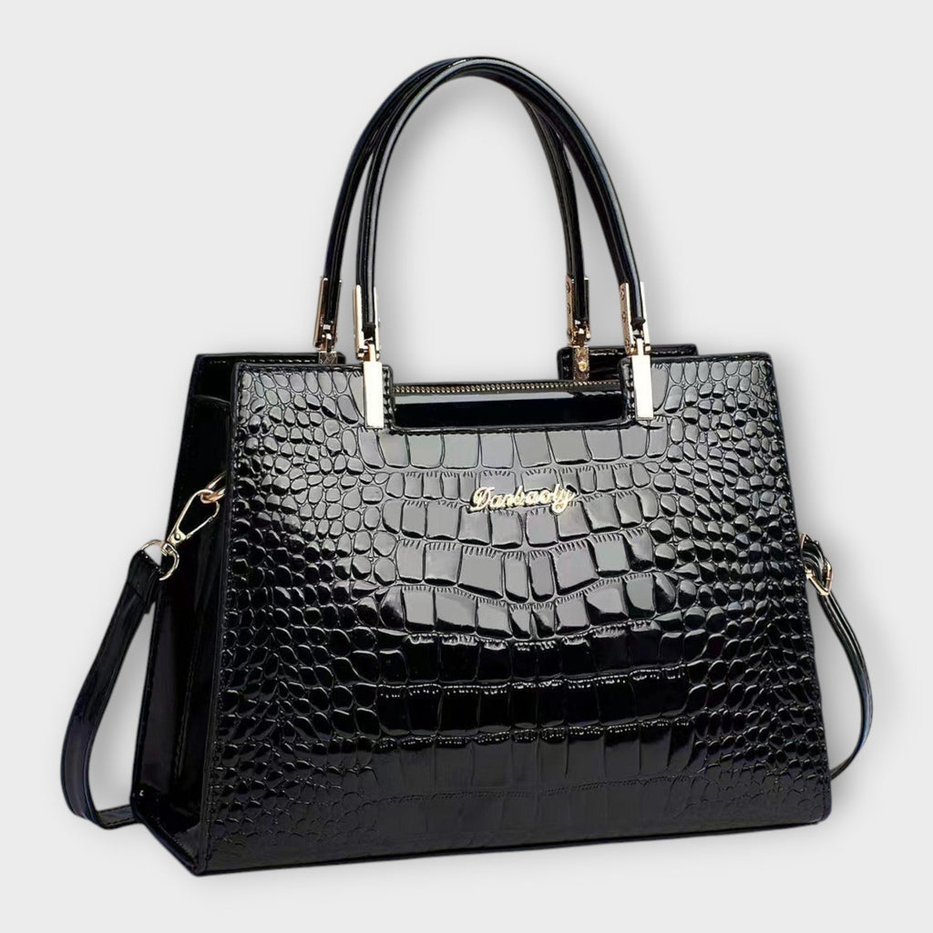 Olivia - Handtasche mit glänzender Krokodilprägung