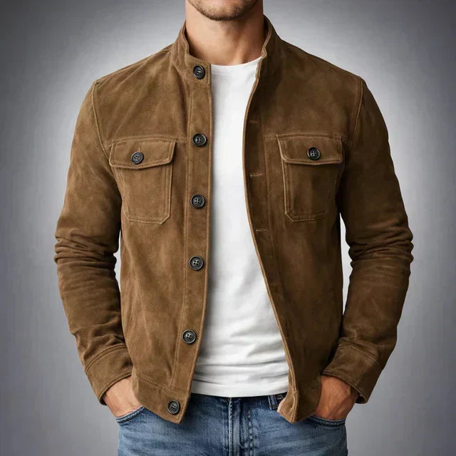 Herren Lederjacke mit Knöpfen