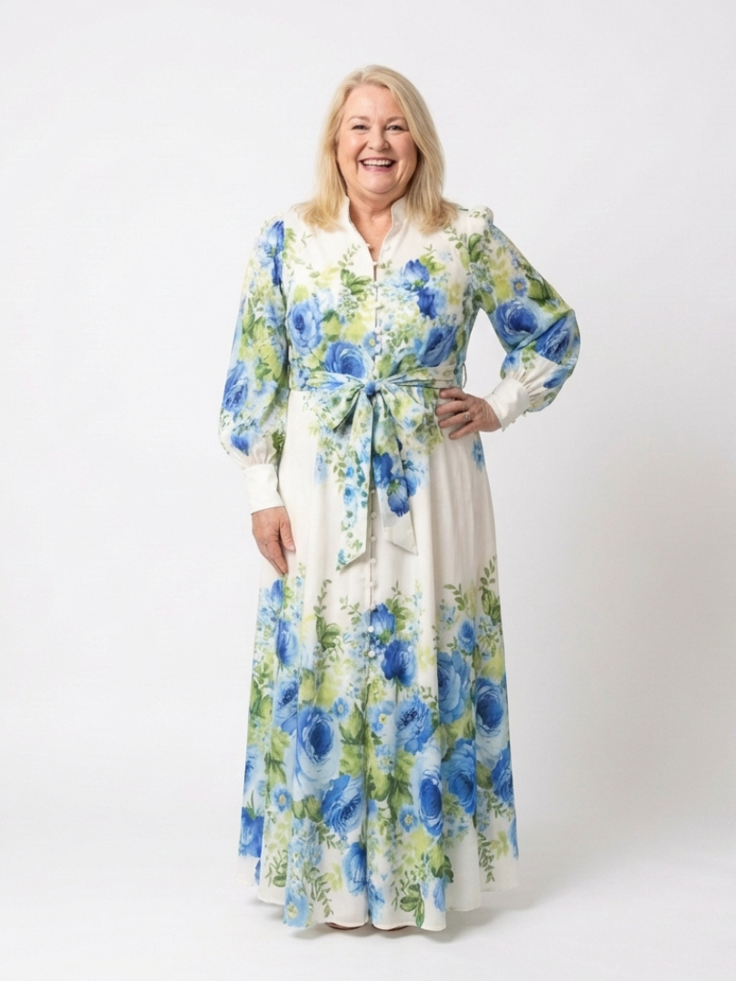 Harper | Floral Maxi Dress with Knopf-Front Detail