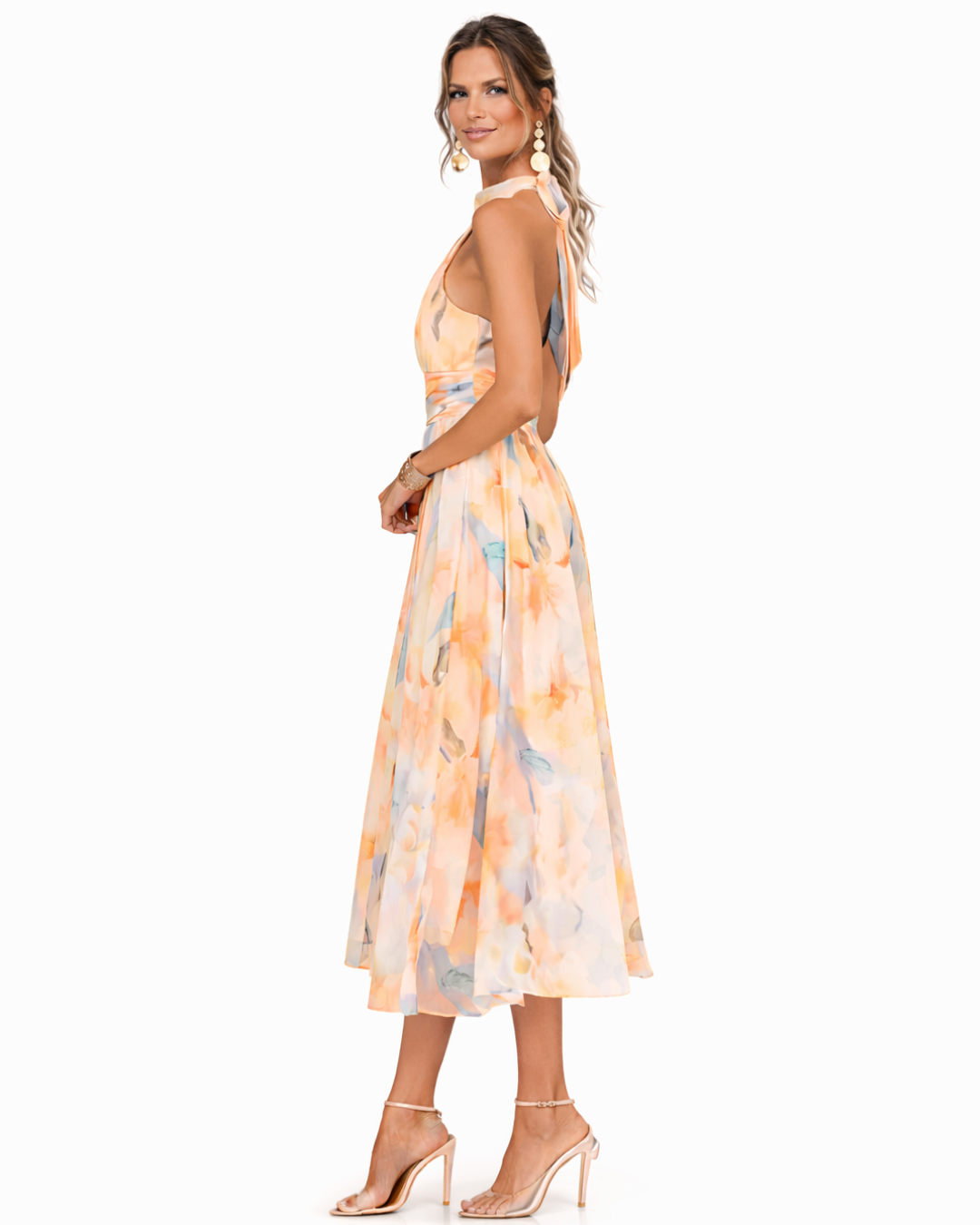 Aurora – Halterneck-Kleid mit Aquarellmuster