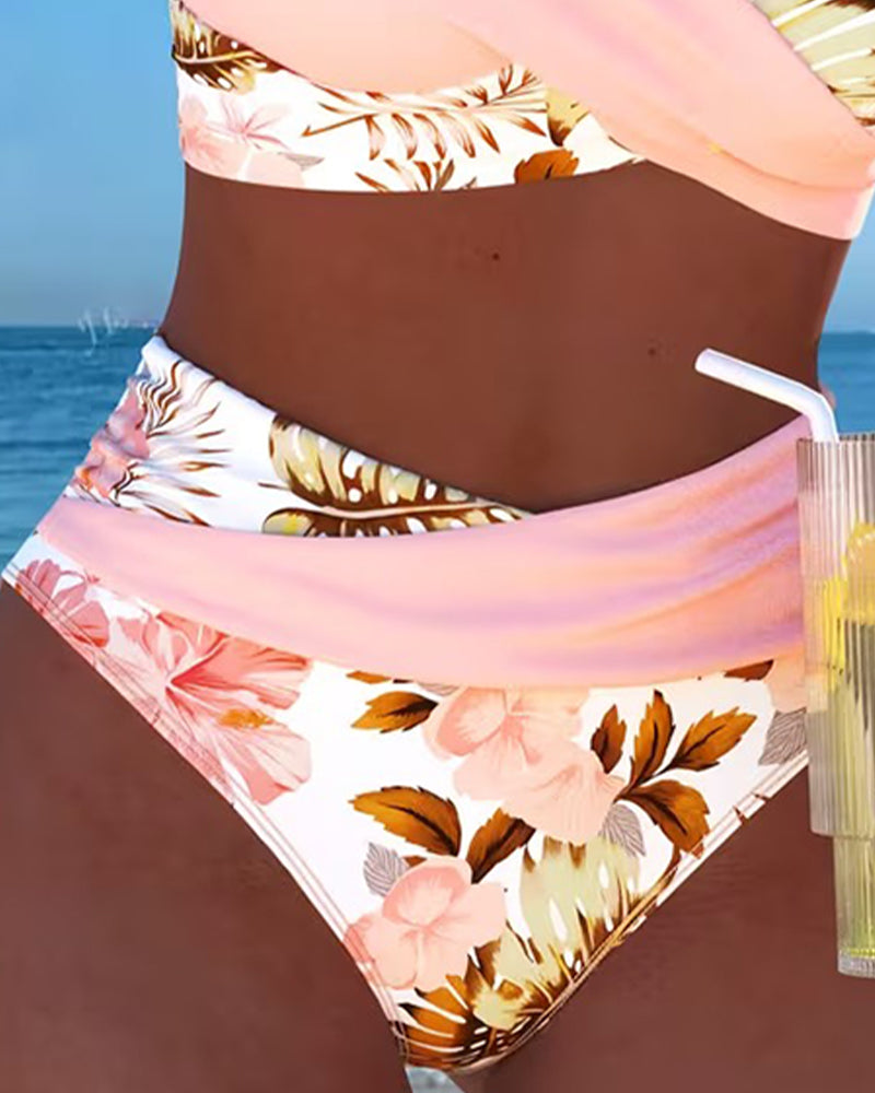 Jolina | Floral Split Bikini with Contrast Details