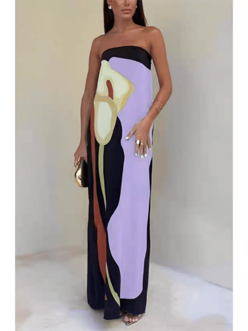 Joan | Küsten-Chic Strapless Bedrucktes Maxi-Party-Kleid