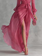 Rosa V-Ausschnitt Chiffonkleid